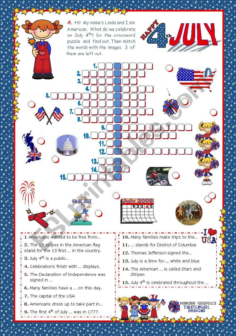 4Th Of July - Happy Birthday America! - Crossword Puzzle For with regard to Free Printable 4Th Of July Crossword Puzzles