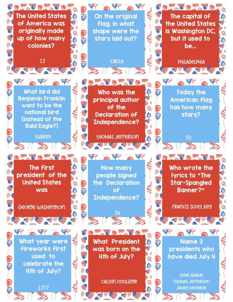 4Th Of July Trivia Cards For Kids: Free Printable Trivia Questions with regard to Free Printable Fourth Of July Trivia