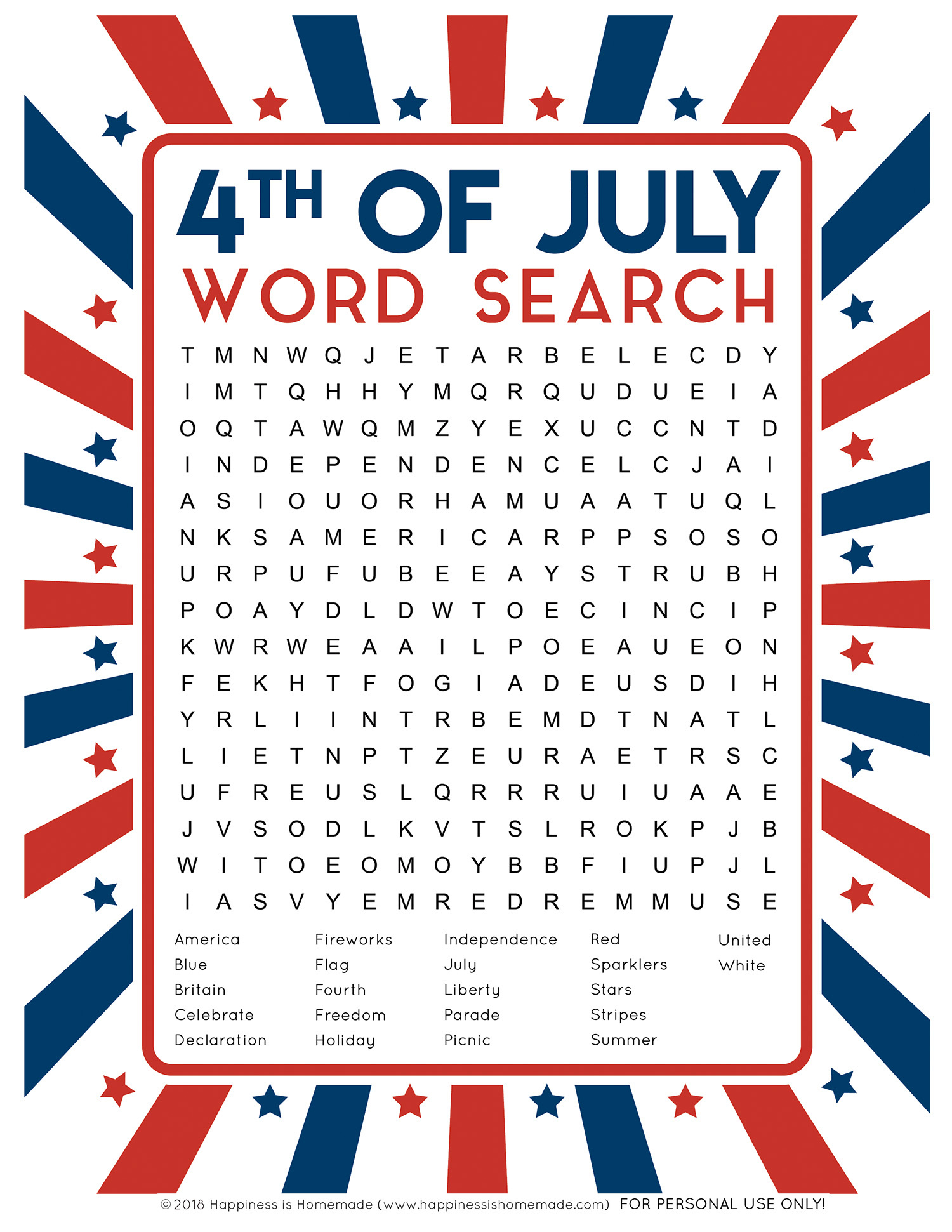 4Th Of July Word Search: Free Printable - Happiness Is Homemade with Free Printable 4th of July Puzzles