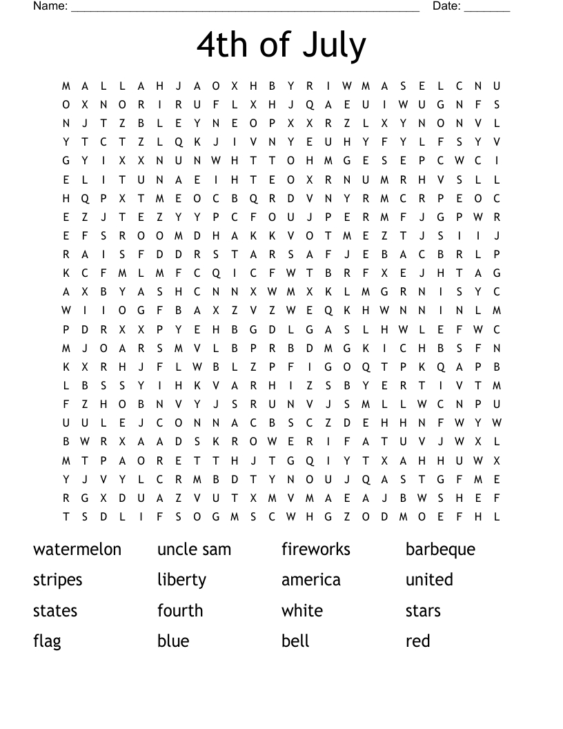 4Th Of July Word Search - Wordmint inside Free Printable 4th of July Puzzles