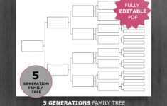 5 Generations Family Tree Chart. Printable And Editable Family with Free Printable 5 Generation Family Tree