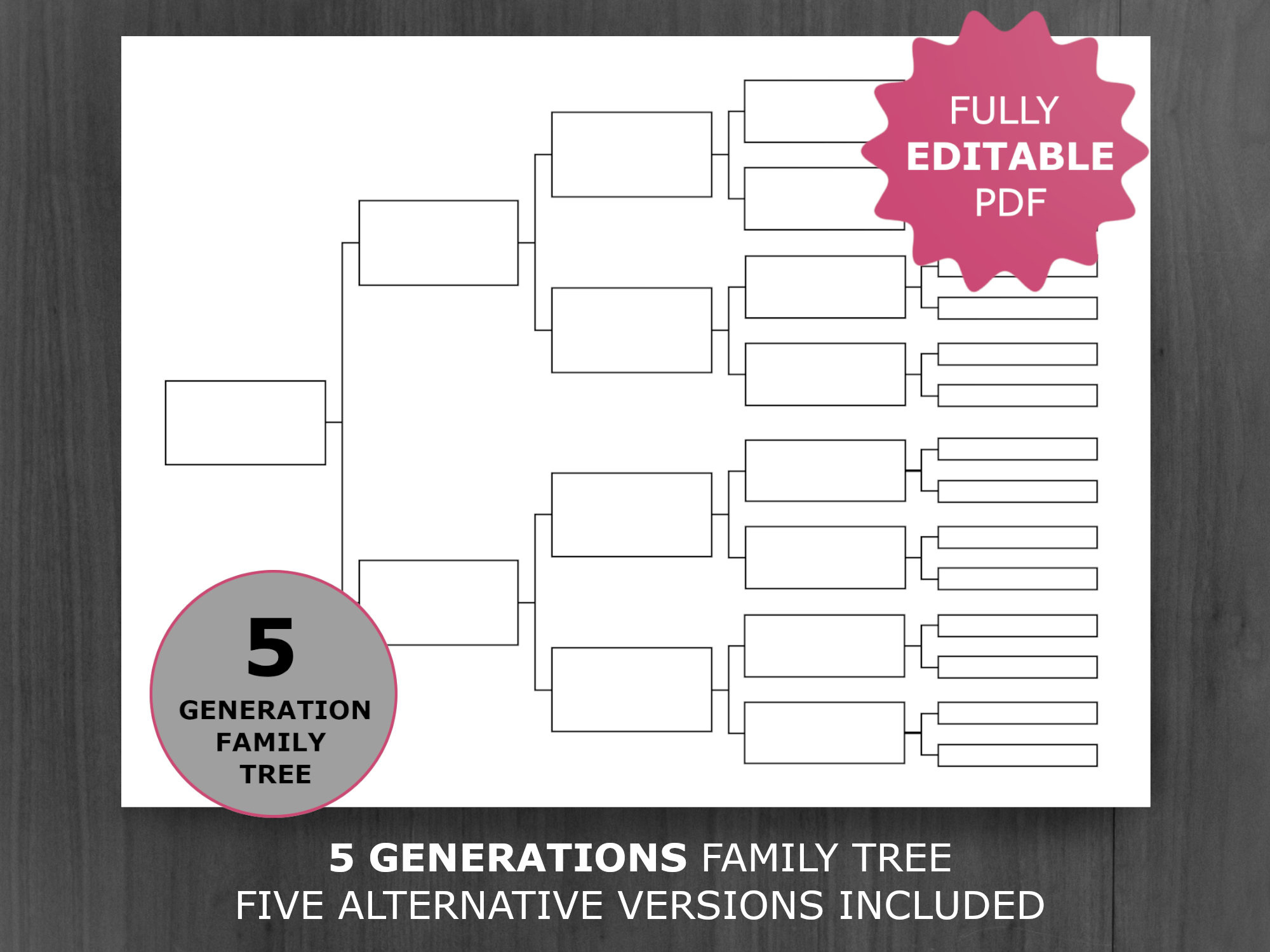 5 Generations Family Tree Chart. Printable And Editable Family with Free Printable 5 Generation Family Tree