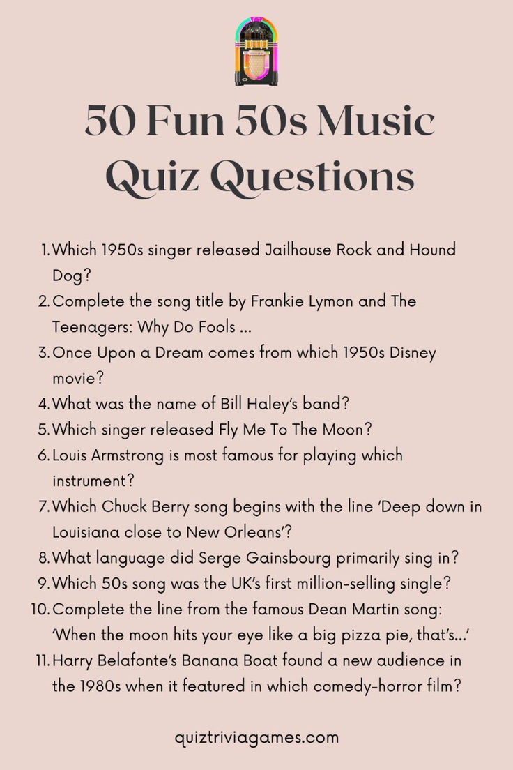 50+ Fun 50S Music Quiz Questions And Answers pertaining to Free Printable 1950 Trivia Questions And Answers Printable
