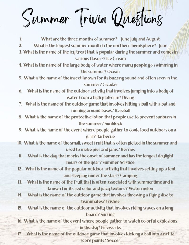 50 Fun Summer Trivia Questions For Kids With Free Printable with regard to Free Printable Trivia Questions