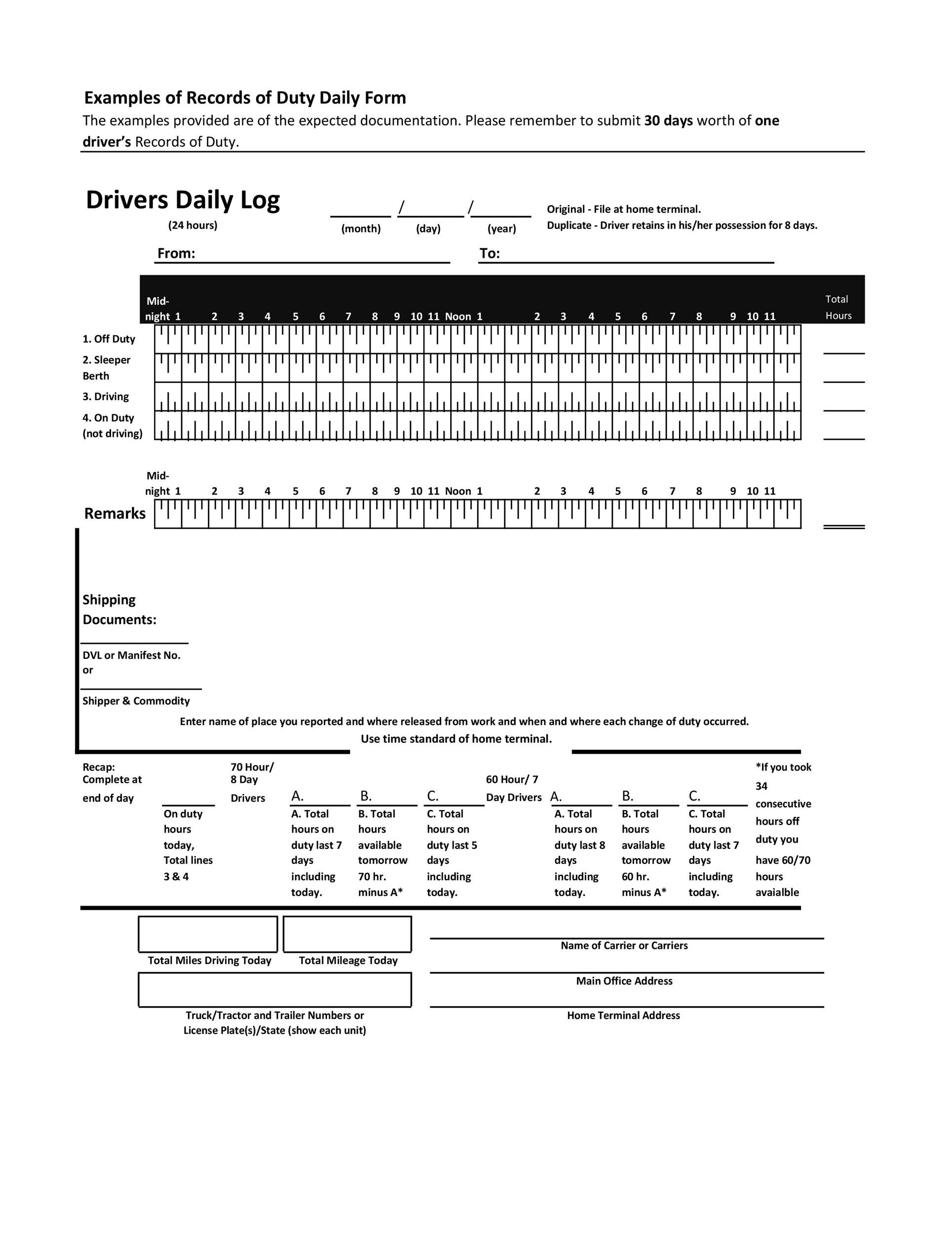 50 Printable Driver&amp;#039;S Daily Log Books [Templates &amp;amp; Examples] intended for Free Printable Driver Log Book