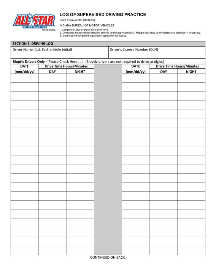 Free Printable Driver Log Book