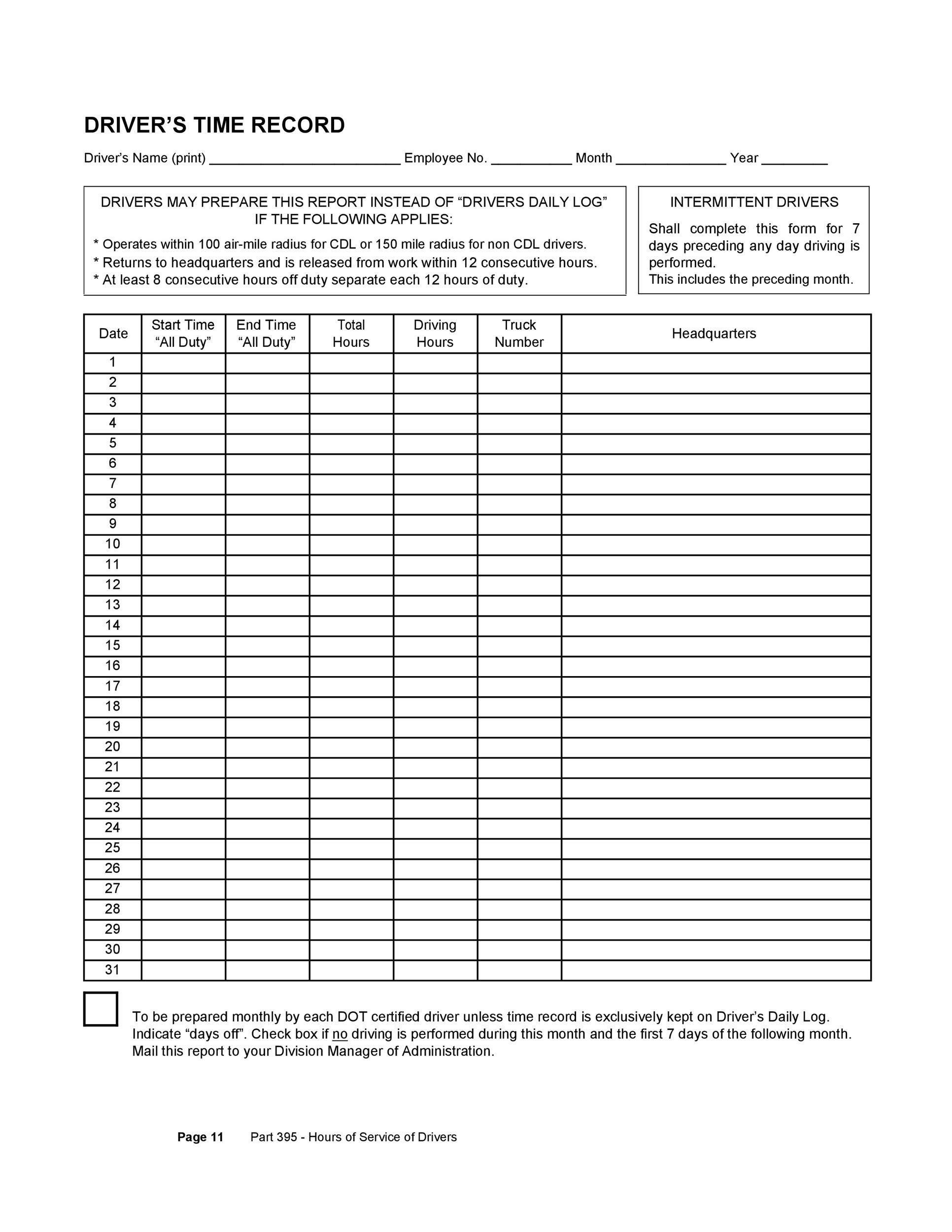 50 Printable Driver&amp;#039;S Daily Log Books [Templates &amp;amp; Examples] within Free Printable Driver Log Book