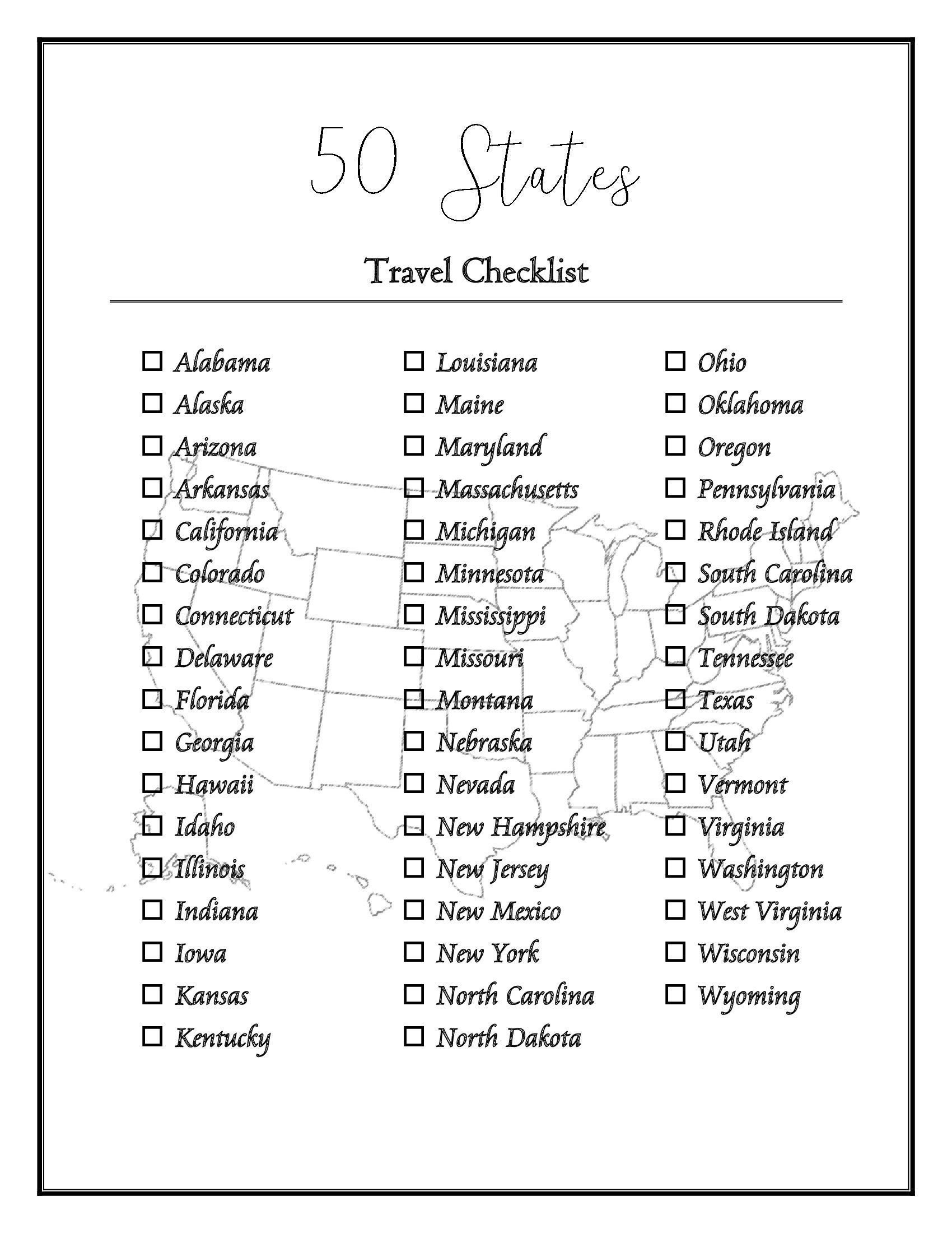 50 Us States Checklist - Etsy Uk pertaining to Free Printable List of 50 States