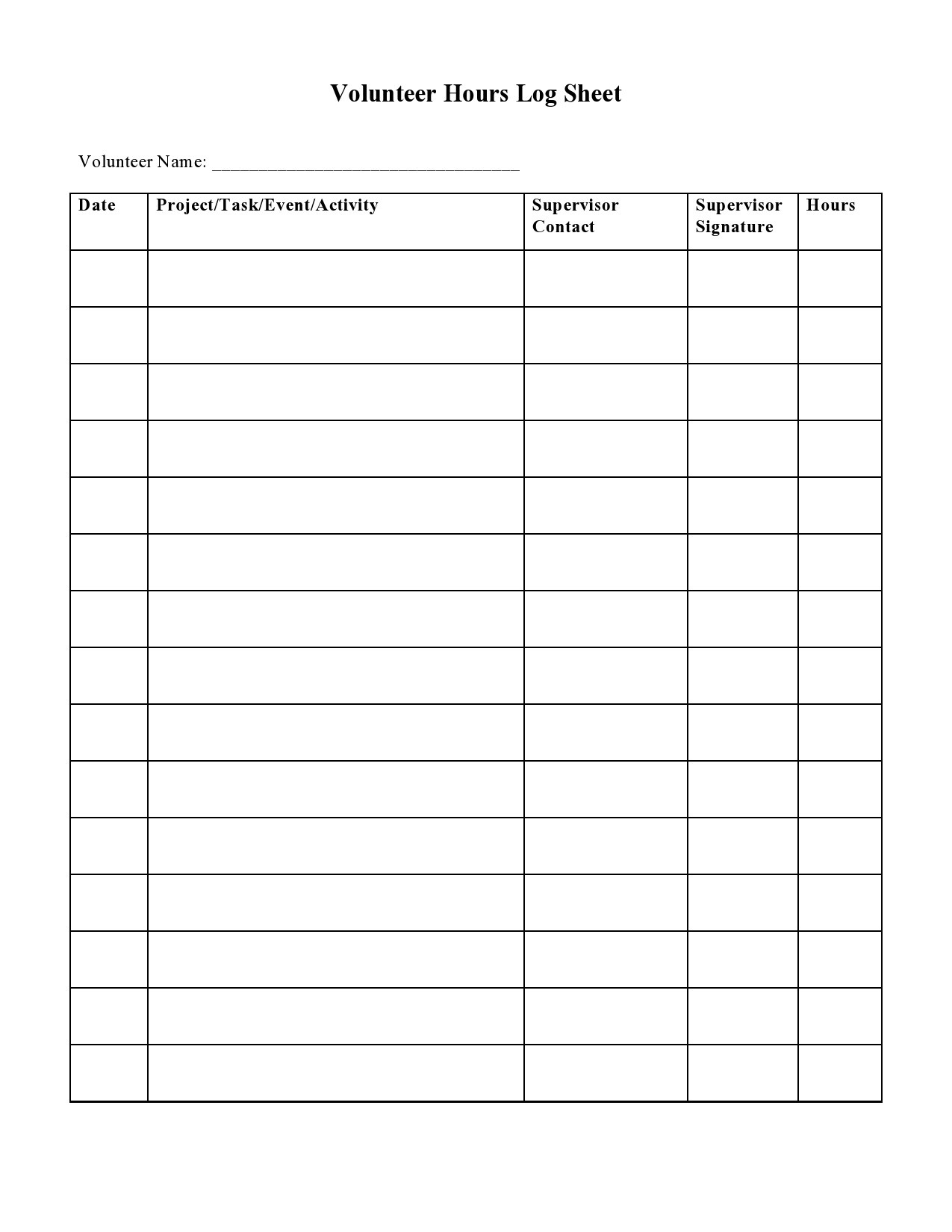 56 Blank Volunteer Hours Log Templates (Excel &amp;amp; Word) for Free Volunteer Hours Tracking Template