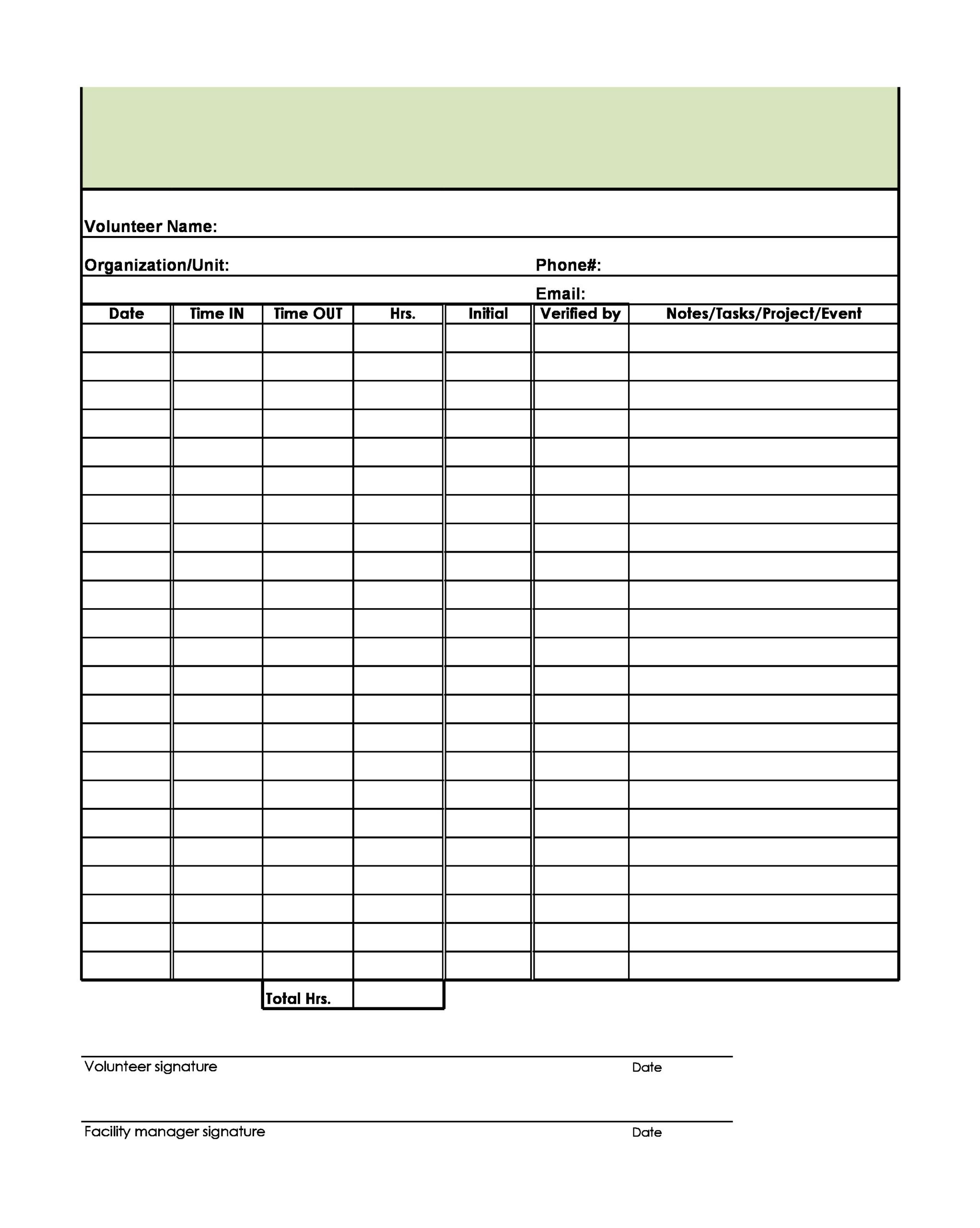 56 Blank Volunteer Hours Log Templates (Excel &amp;amp; Word) regarding Free Volunteer Hours Tracking Template