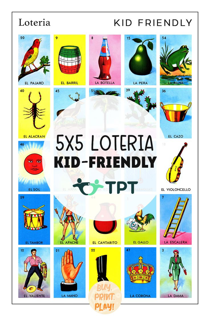 5X5 Spanish Loteria Bingo Game For Kids within Free Printable Loteria Cards Set