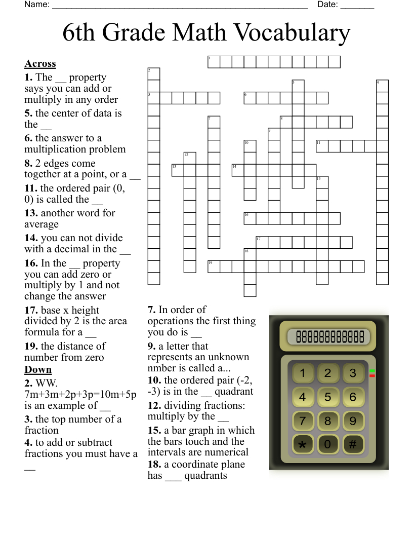 6Th Grade Math Vocabulary Crossword - Wordmint in Free Printable Crossword Puzzles For 6th Graders