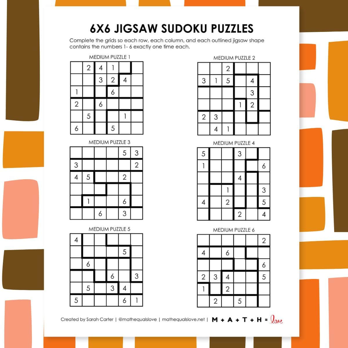 6X6 Jigsaw Sudoku Puzzles (Free Printable Pdf) throughout Free Printable Jigsaw Sudoku
