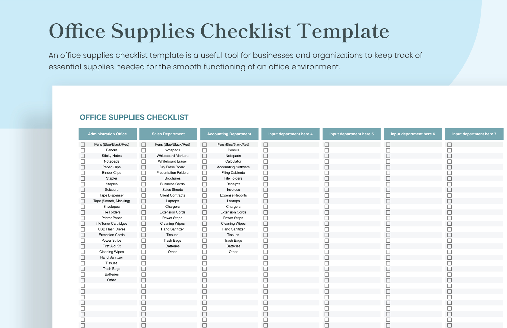 7+ Office Supply Checklist Templates In Pdf | Word with regard to Free Office Supply List Template
