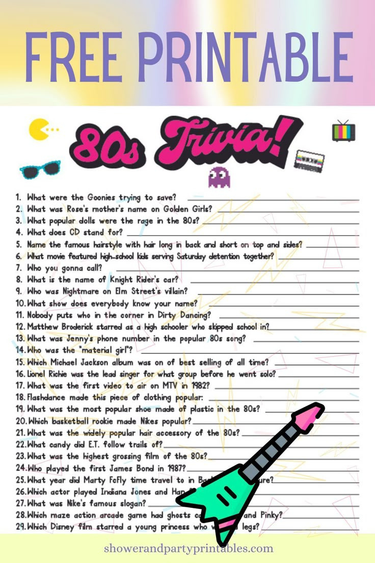 80S Trivia Questions And Answers Printable (Free!) throughout Free Printable Trivia Questions