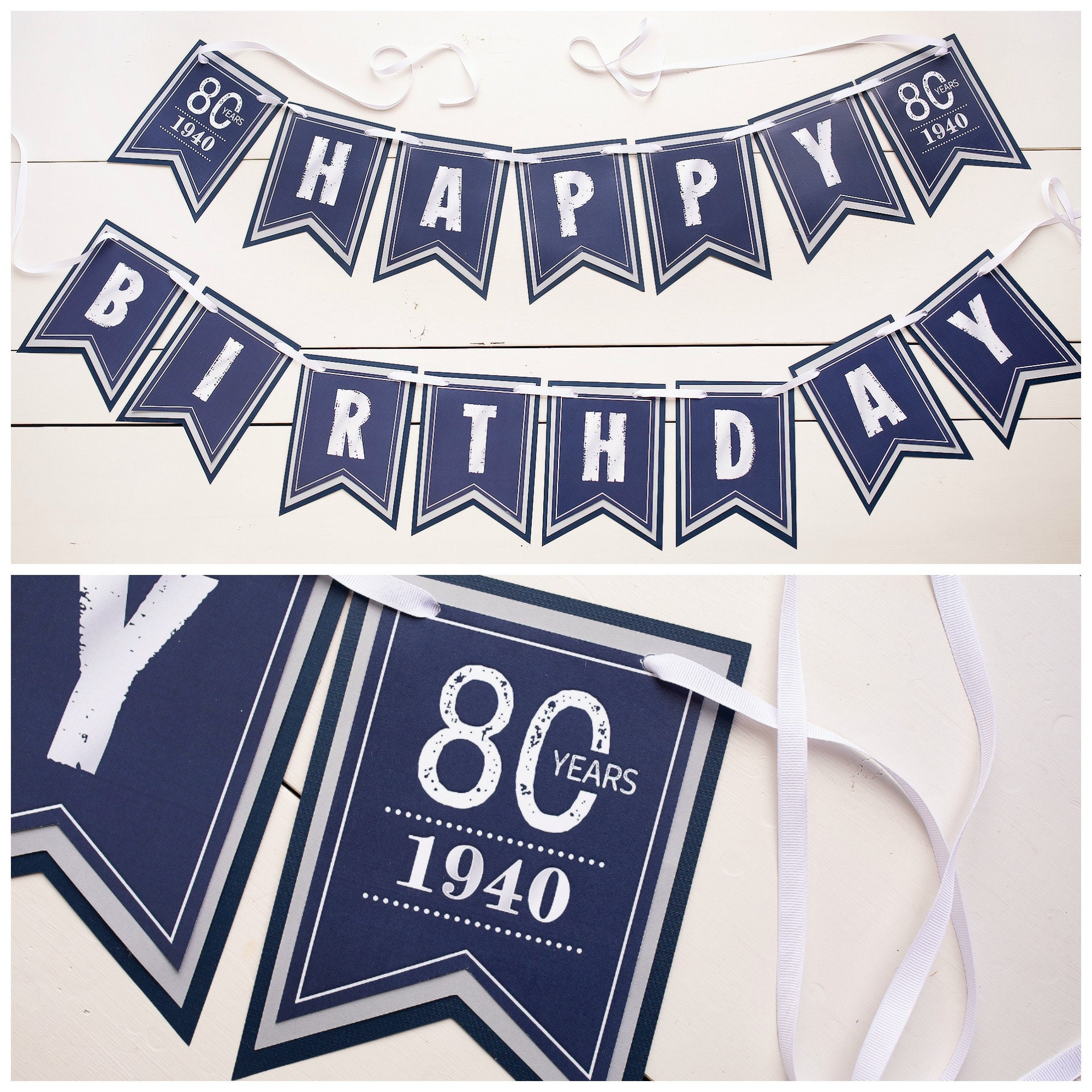 80Th Birthday Banner, 80Th Birthday Party Decorations, Navy Blue intended for Free Printable 80Th Birthday Banners