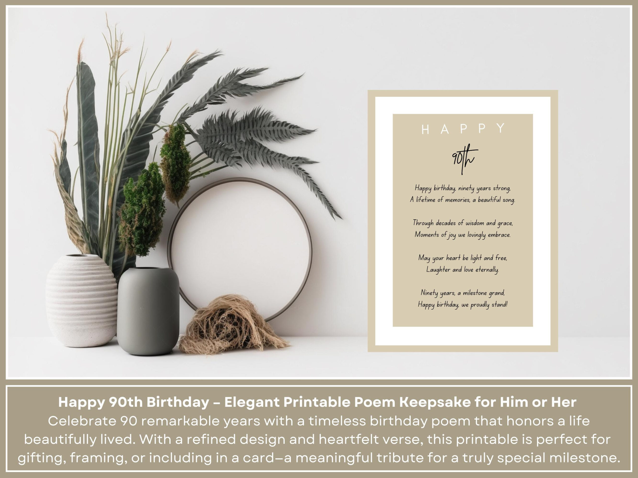 90Th Birthday Poem: Elegant Printable Keepsake (Digital Download for Free Printable 90th Birthday Poems