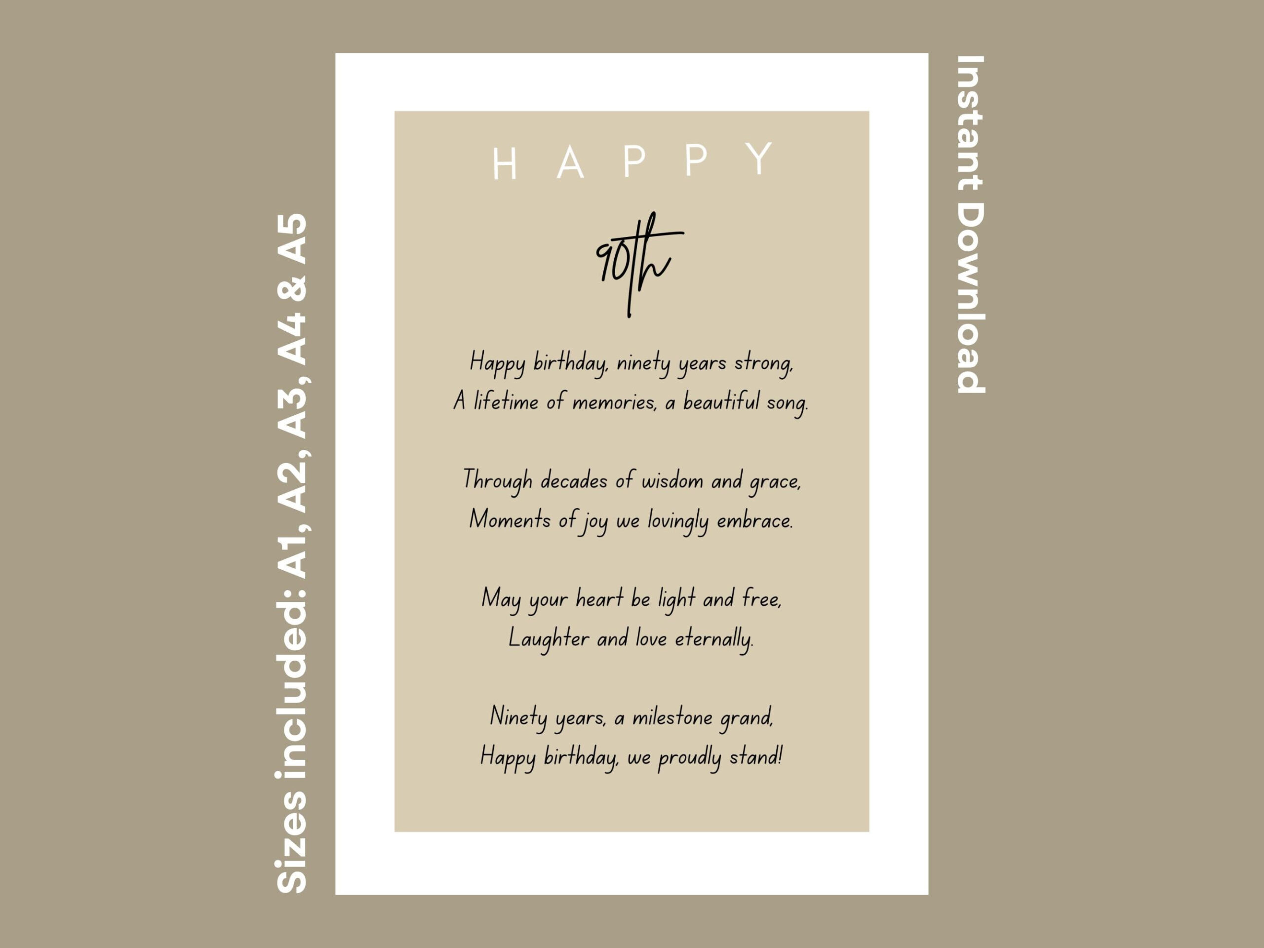 90Th Birthday Poem: Elegant Printable Keepsake (Digital Download inside Free Printable 90Th Birthday Poems