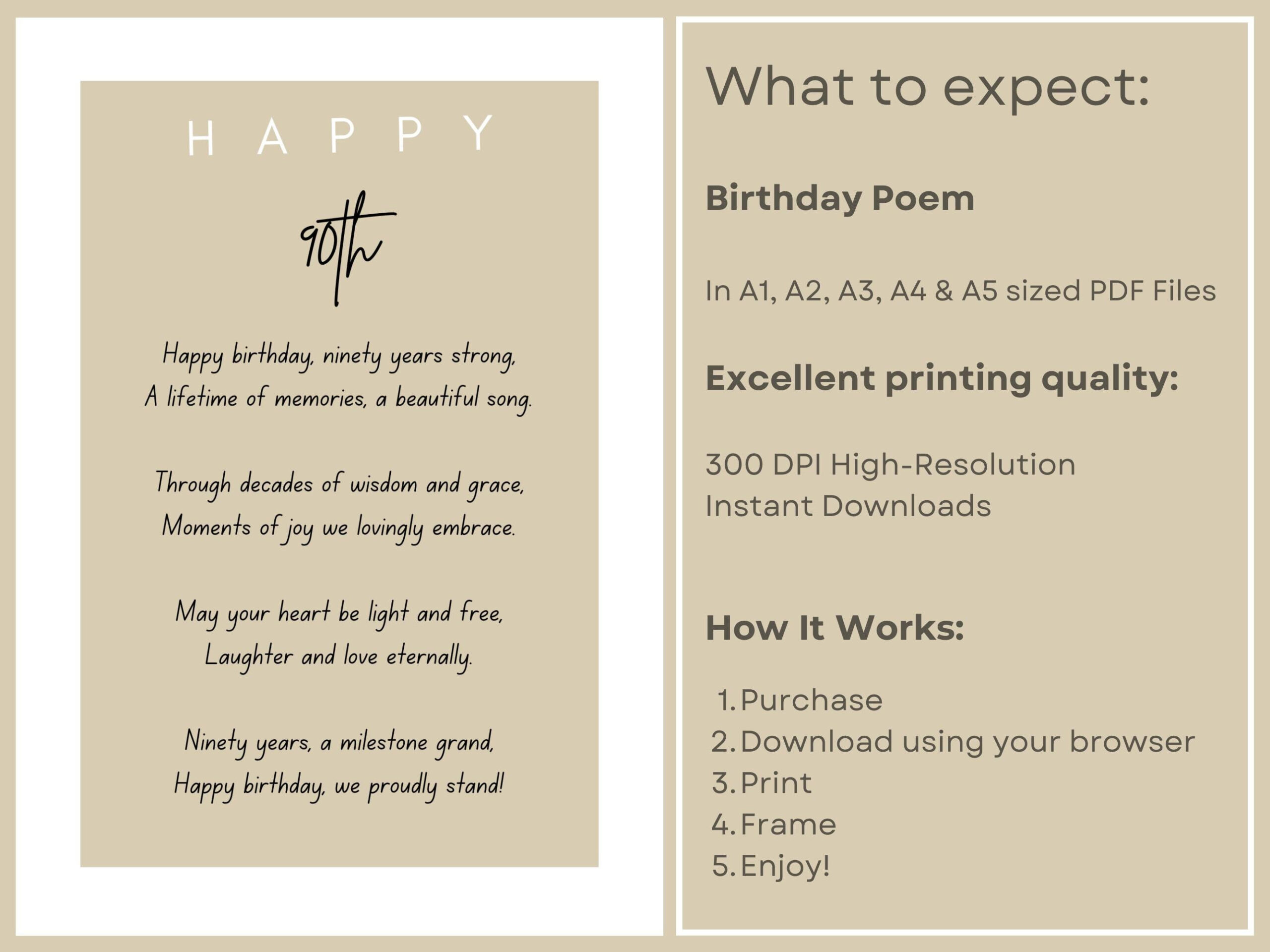 90Th Birthday Poem: Elegant Printable Keepsake (Digital Download within Free Printable 90Th Birthday Poems
