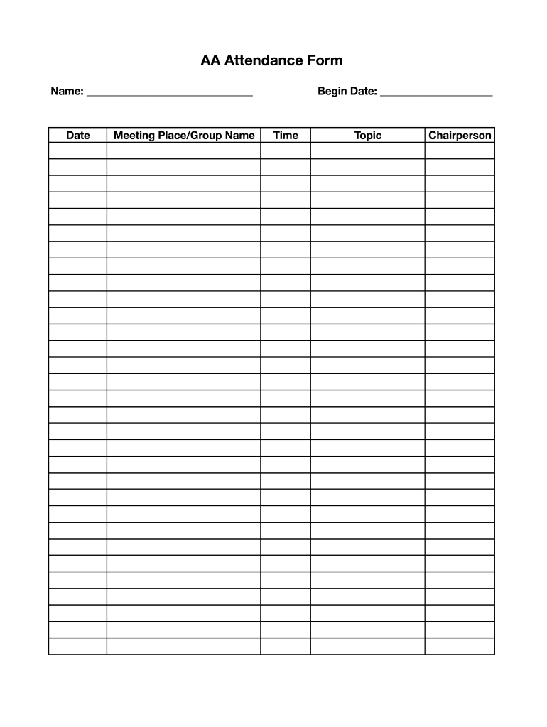 Aa Attendance Form - Fill Online, Printable, Fillable, Blank with regard to Free Printable Aa Meeting Sign in Sheet