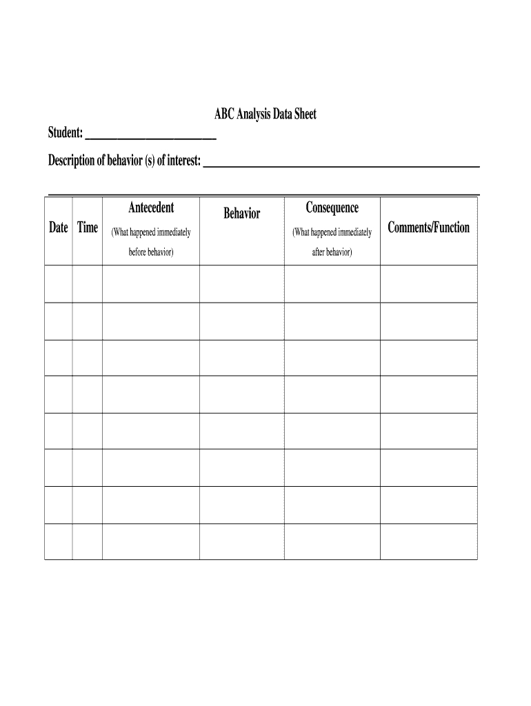 Abc Analysis Data Sheet Form - Fill Online, Printable, Fillable with regard to Free Printable Abc Data Sheet