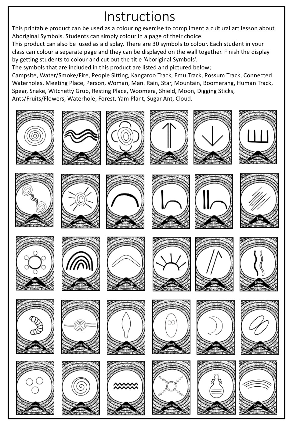 Aboriginal Symbols Colouring Art Display Aboriginal Symbols in Free Printable Aboriginal Symbols