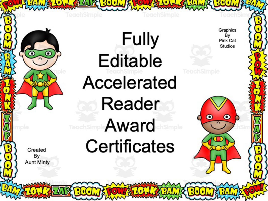 Accelerated Reader Award Certificates | Super Hero Theme | Editable Awards inside Free Printable Accelerated Reader Certificates