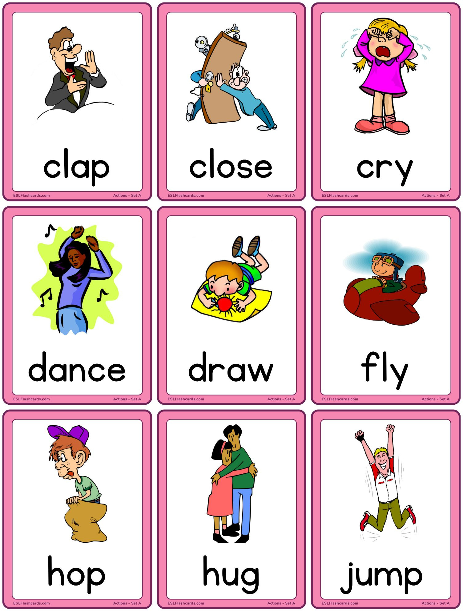 Action Flashcards – Set A – Esl Flashcards throughout Free Printable Action Flashcards