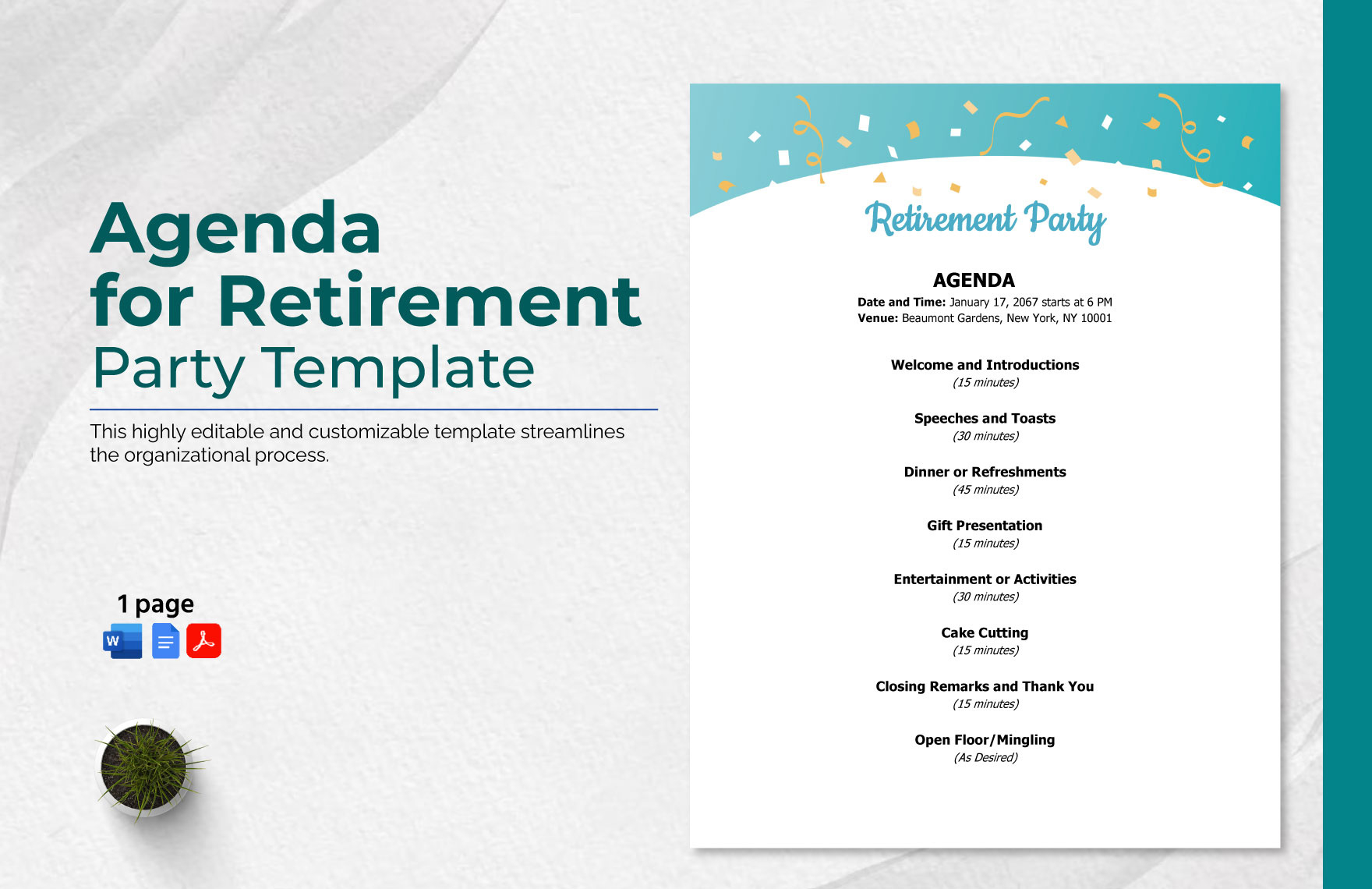 Agenda For Retirement Party Template In Word, Pdf, Google Docs for Retirement Program Templates Free
