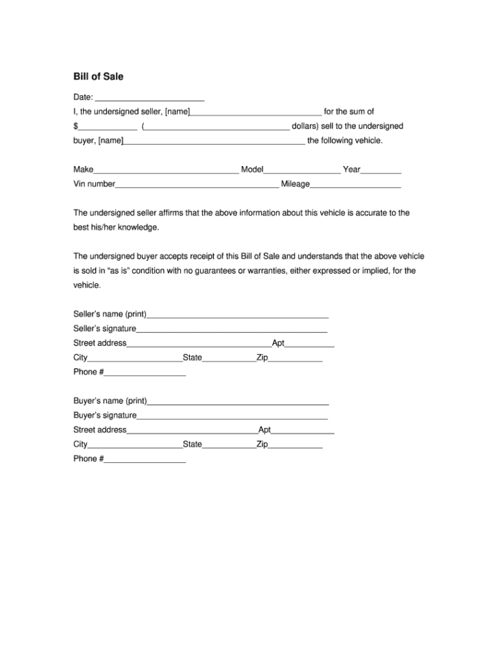 Free Printable Bill of Sale Alberta