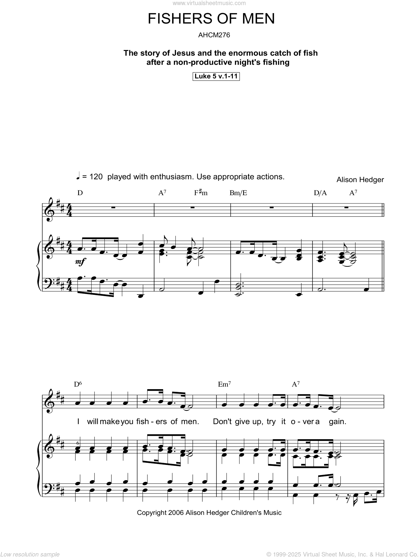 Alison Hedger: Fishers Of Men Sheet Music For Voice, Piano Or Guitar regarding Free Printable Fishers Of Men Piano Sheet Music