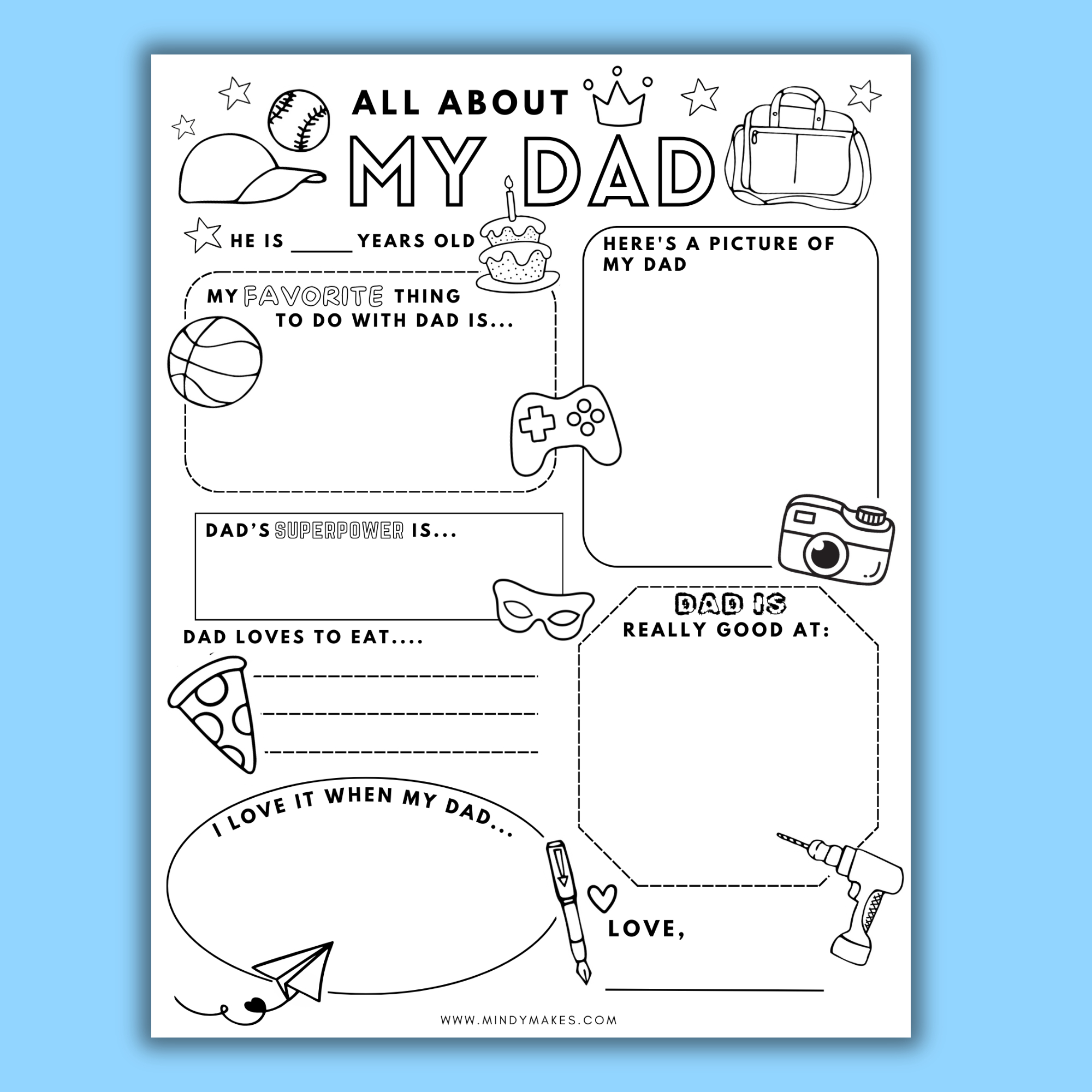 All About Dad Free Printable Pdf for Fathers Day Fill In The Blank Printable Free