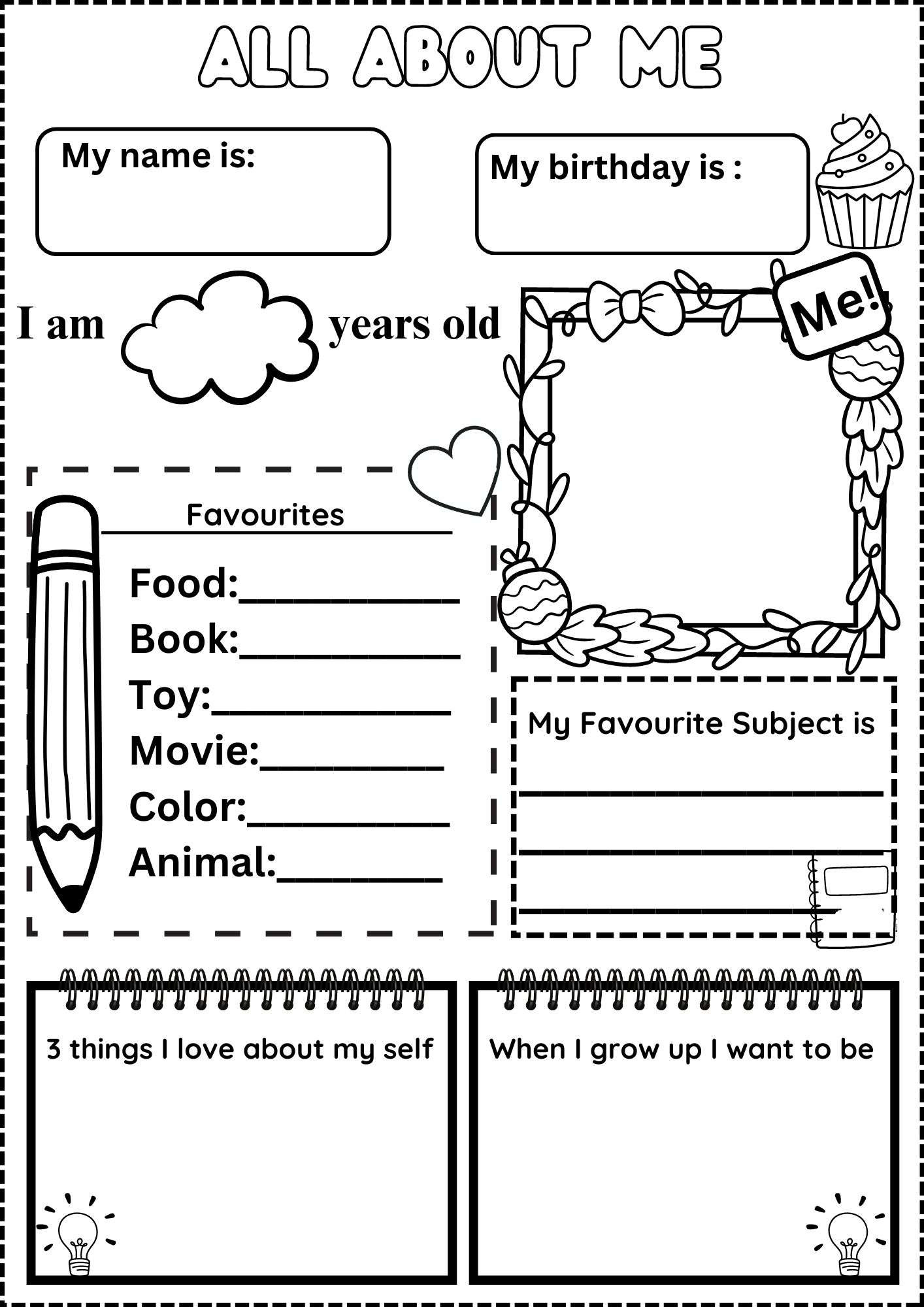 All About Me Worksheet Free throughout All About Me Free Printable