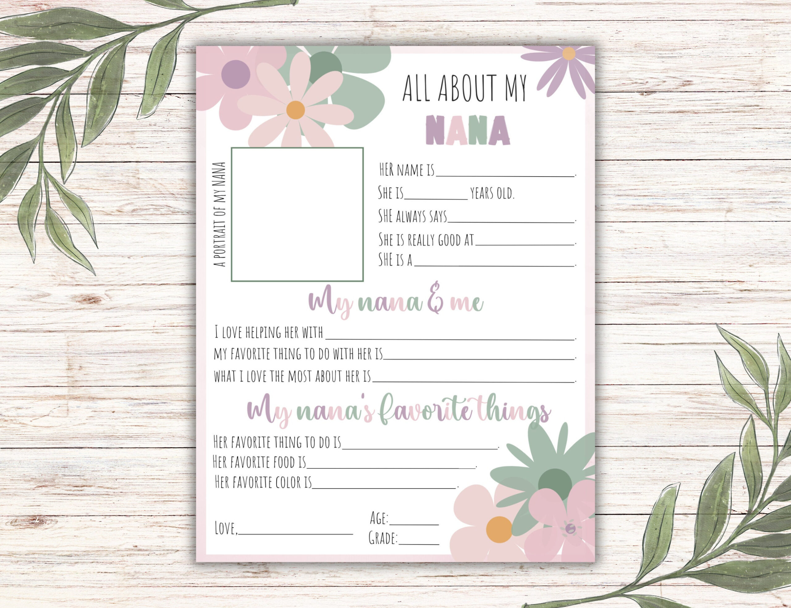 All About My Nana Printable: Fill-In Gift For Grandma (Instant with regard to All About My Nana Free Printable