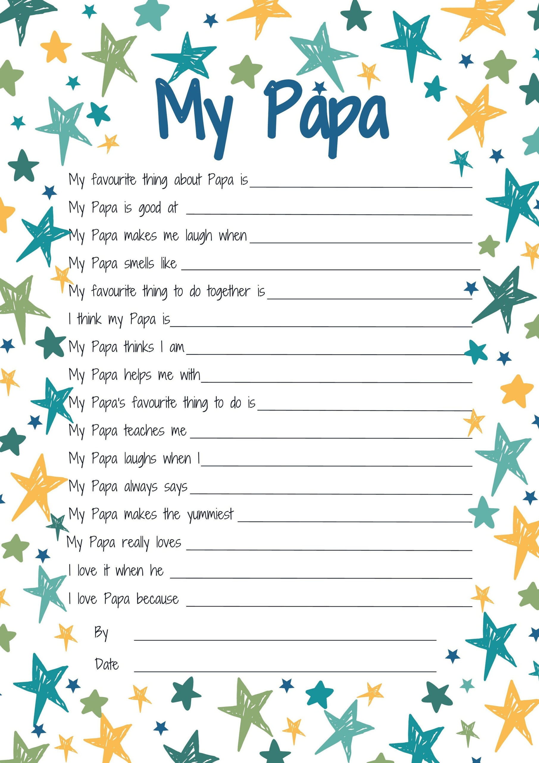 All About My Papa Printable Fathers Day Gift Idea. Reasons I Love regarding All About Papa Free Printable