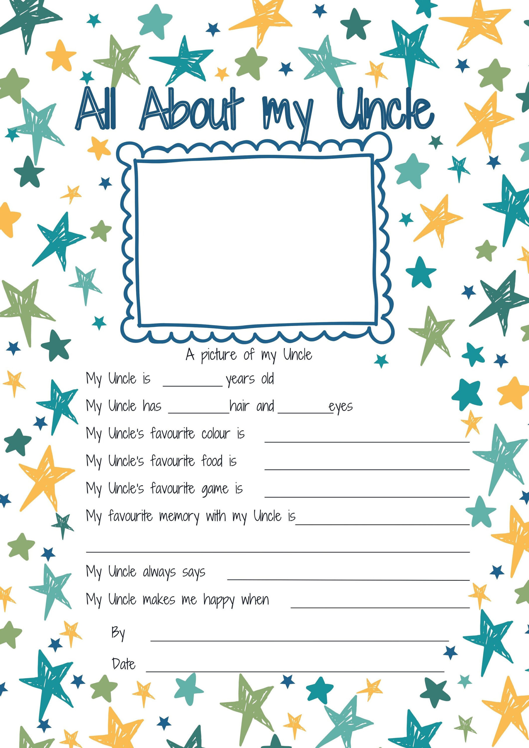 All About My Uncle Printable Fathers Day Gift. Reasons I Love My within All About My Uncle Free Printable
