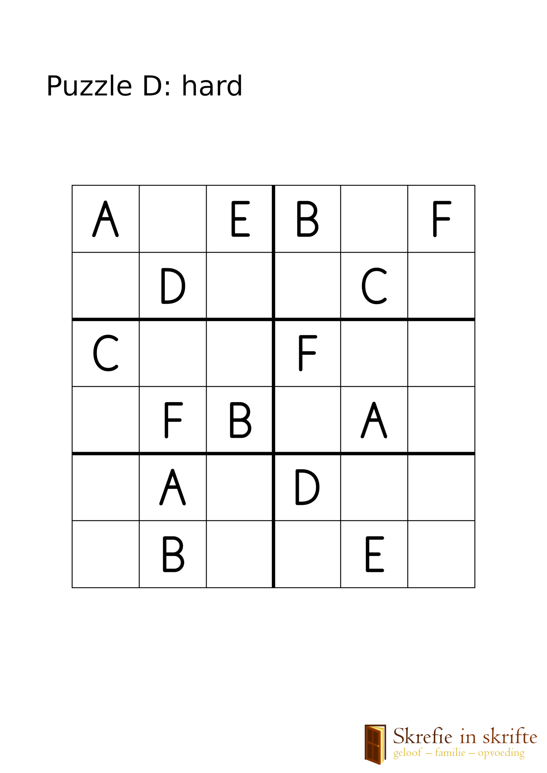 Alphabet Sudoku 6×6 Exercises | Skrefie In Skrifte within Free Printable Alphabet Sudoku Puzzles