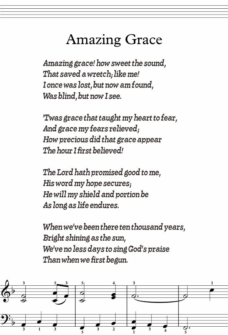 Amazing Grace Lyrics - 5 Free Pdf Printables | Printablee with Free Printable Lyrics to Amazing Grace