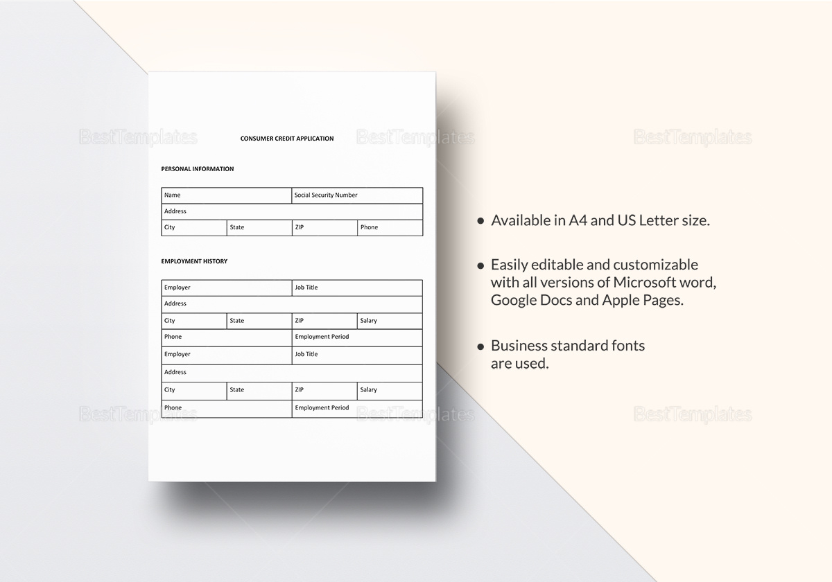 Application Of Consumer Credit Template In Word, Google Docs for Free Standard Credit Application Template
