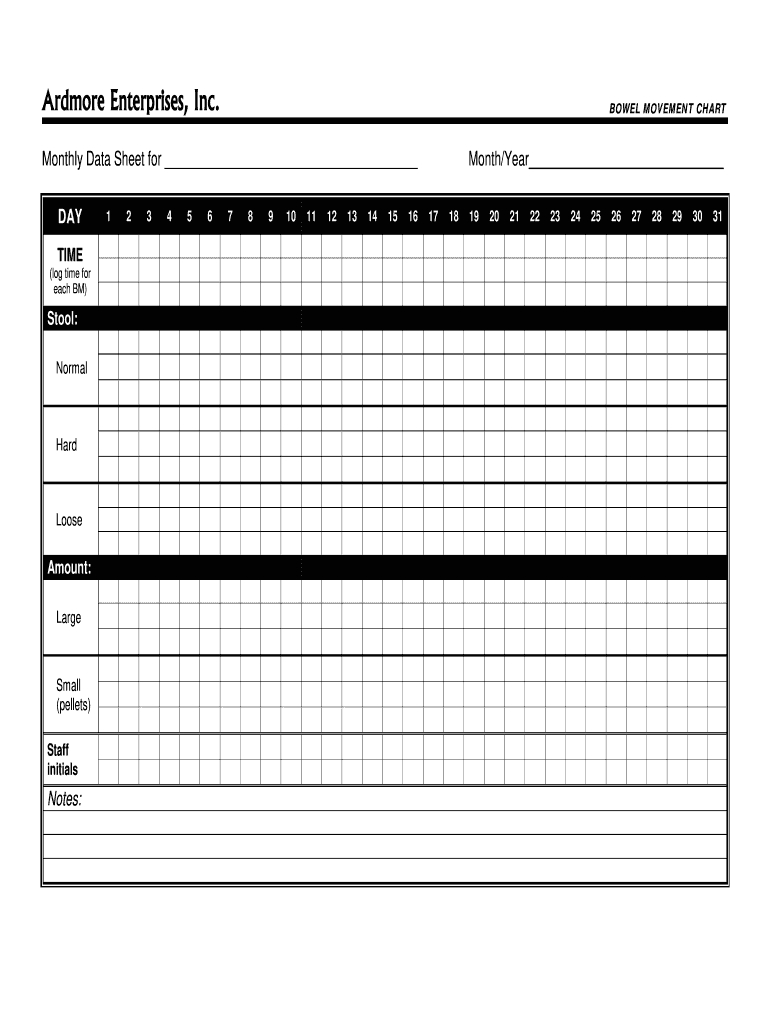 Ardmore Enterprises Bowel Movement Chart Form - Fill Online pertaining to Free Printable Bowel Movement Log