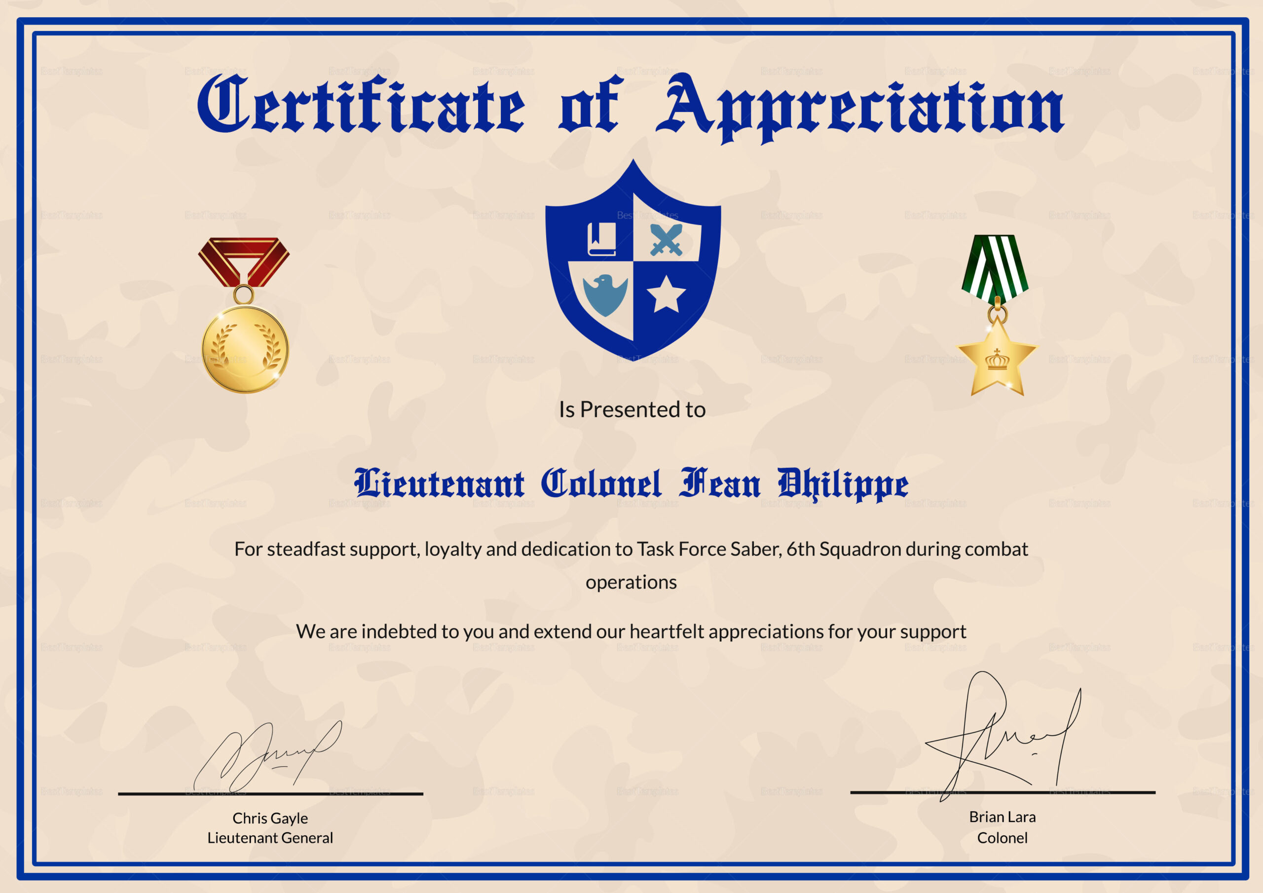 Army Certificate Of Appreciation Design Template In Psd, Word inside Army Certificate Templates Free
