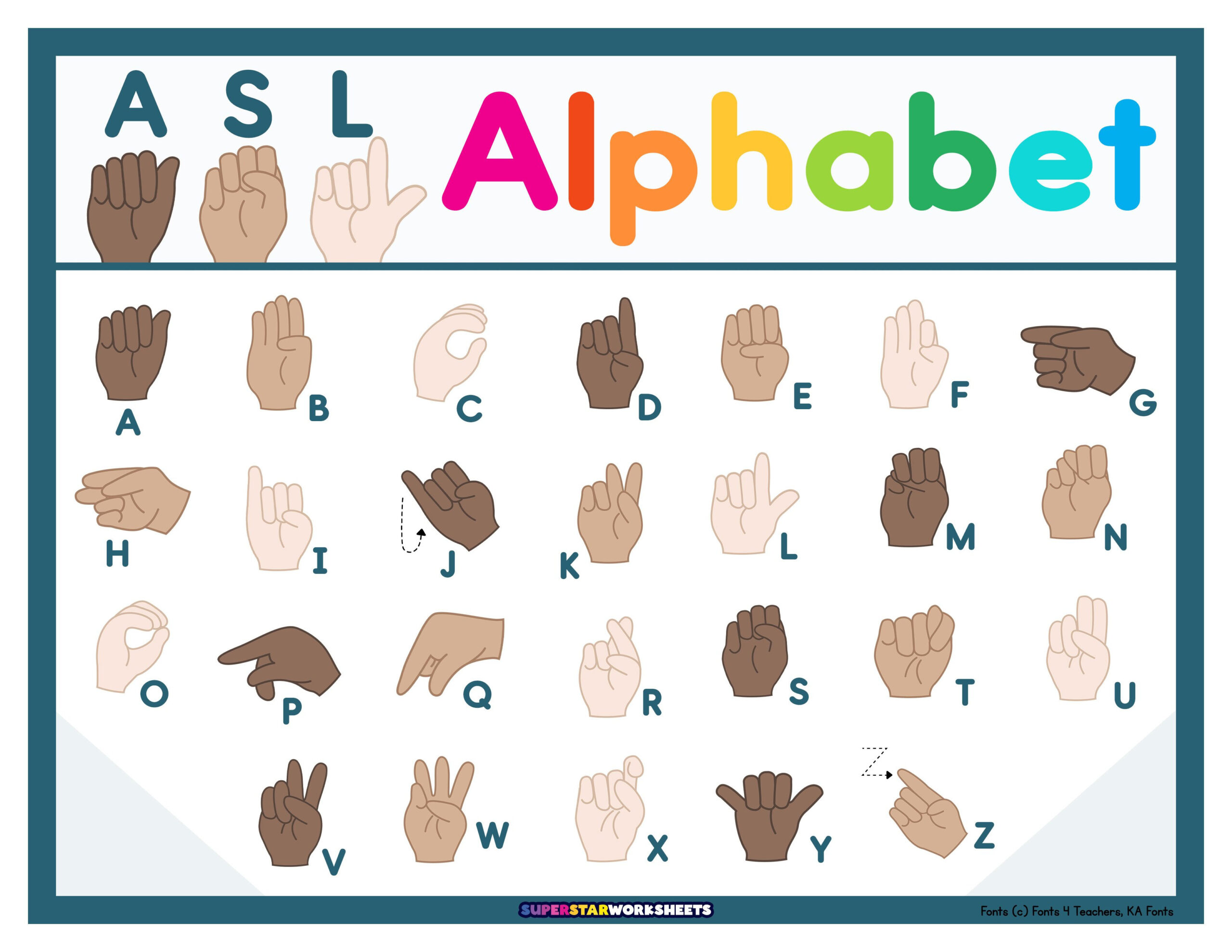 Asl Alphabet Chart - Superstar Worksheets with regard to Free Printable Sign Language Alphabet