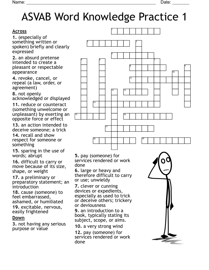 Asvab Word Knowledge Practice 1 Crossword - Wordmint regarding Free Printable Asvab Test