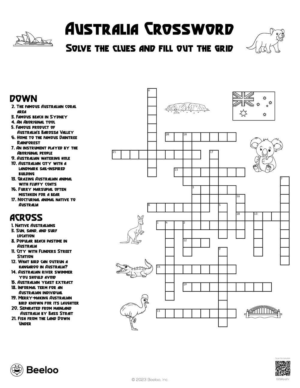 Australia-Themed Crossword Puzzles • Beeloo Printable Crafts And pertaining to Free Printable Themed Crosswords