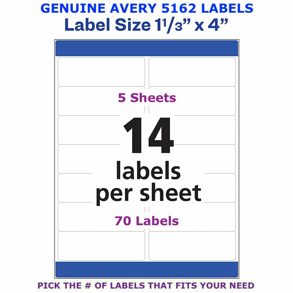 Avery Easy Peel Laser Address Labels 1 1/3&amp;quot; X 4&amp;quot; (5162) Pick Your with Avery 5162 Label Template Free Download