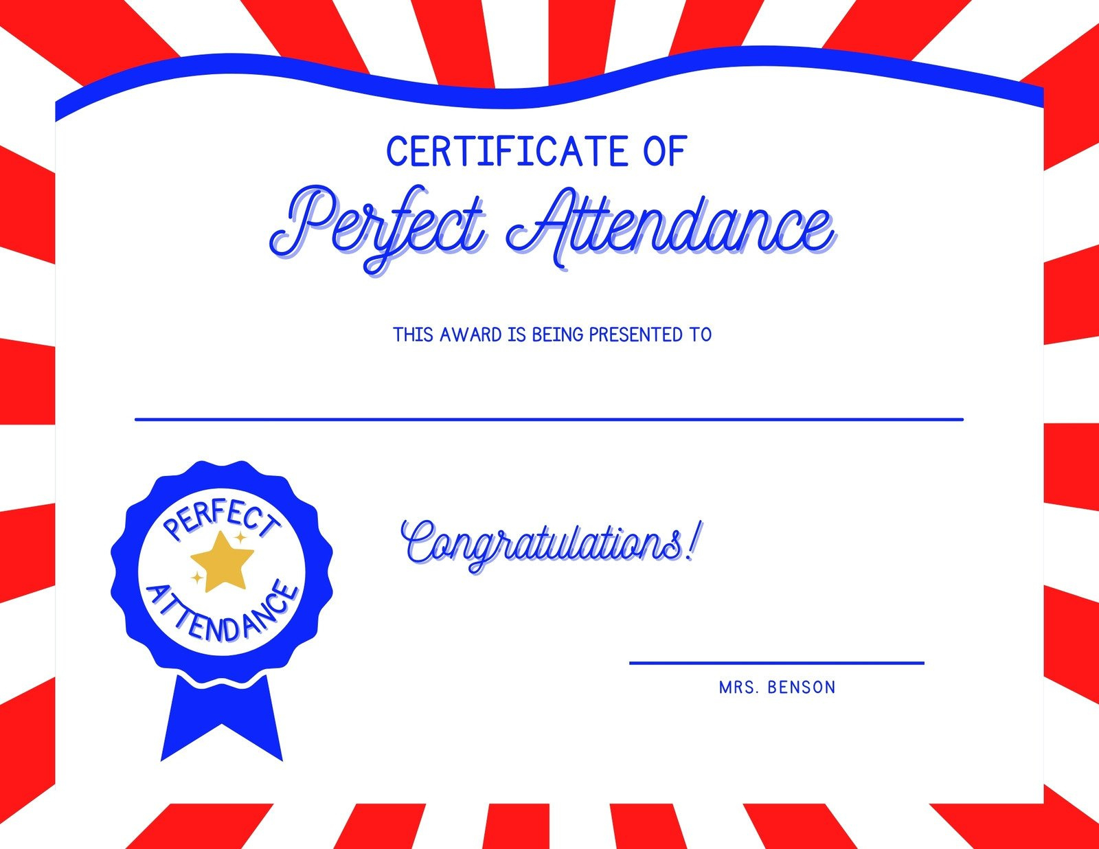 Awards For Kids Perfect Attendance Certificate Template - Free inside Free Printable Perfect Attendance Certificates