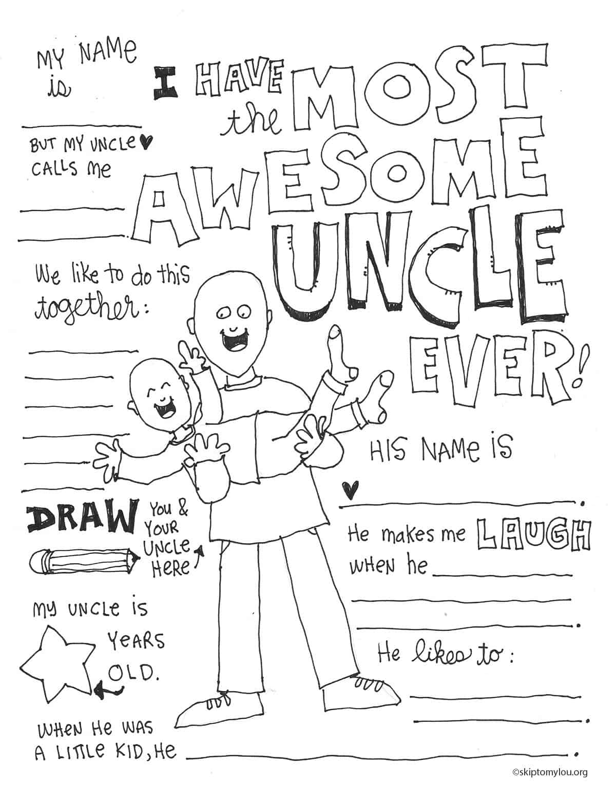 Awesome Uncle Coloring Page | Skip To My Lou regarding All About My Uncle Free Printable