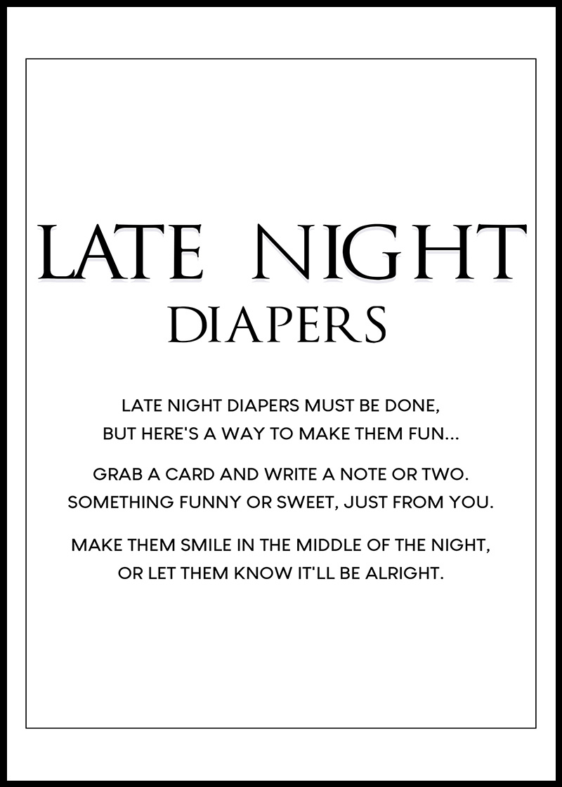 Baby Shower Games - Free Printables - Late Night Diapers - within Free Printable Late Night Diaper Sign
