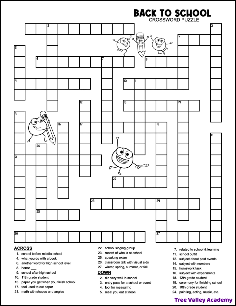 back to school crossword middle school tree valley academy in free downloadable printable crossword puzzles Back To School Crossword Middle School - Tree Valley Academy in Free Downloadable Printable Crossword Puzzles