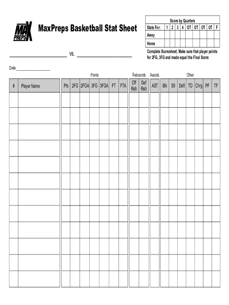 Basketball Stat Sheet Online: Fill Out &amp;amp; Sign Online | Dochub regarding Basketball Stat Sheet Template Free Download